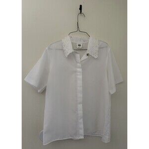 Vintage Nikki Ivory Short Sleeve Blouse Womens 11/12 Lace Collar Button Front